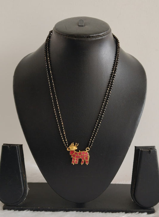 Gold tone pink kundan jadau deer mangalsutra dj-52670