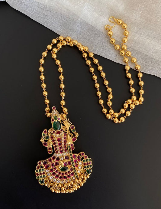 Matte finish kemp-green-white kamakshi pendant with ball chain dj-52707
