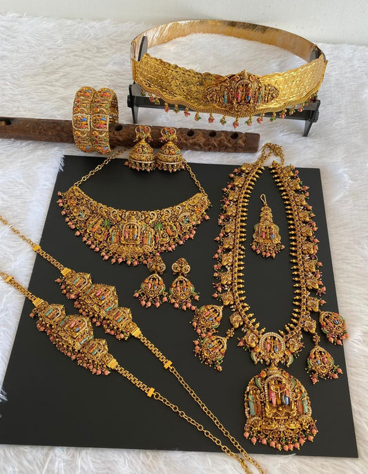 Matte finish srinivasa kalyana bridal set with meenakari work dj-52708