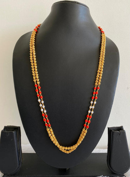 Gold tone 24 inches pearl-coral double layer chain dj-45532