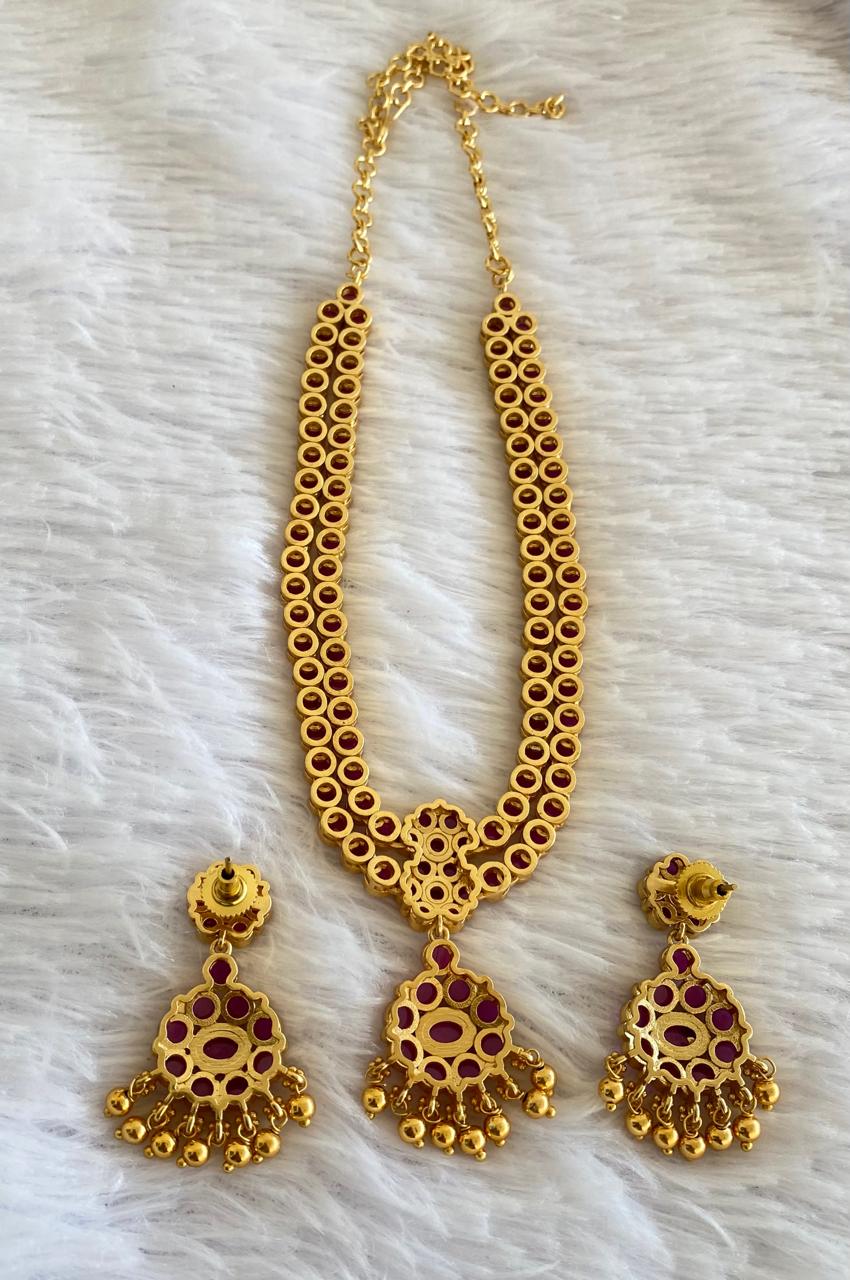 Matte finish pink double layer attigai/necklace set dj-52717