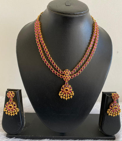 Matte finish pink double layer attigai/necklace set dj-52717
