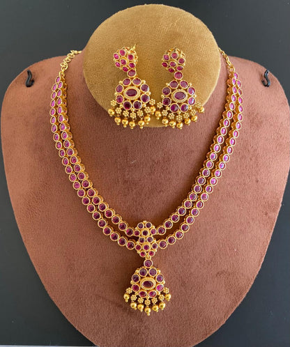 Matte finish pink double layer attigai/necklace set dj-52717