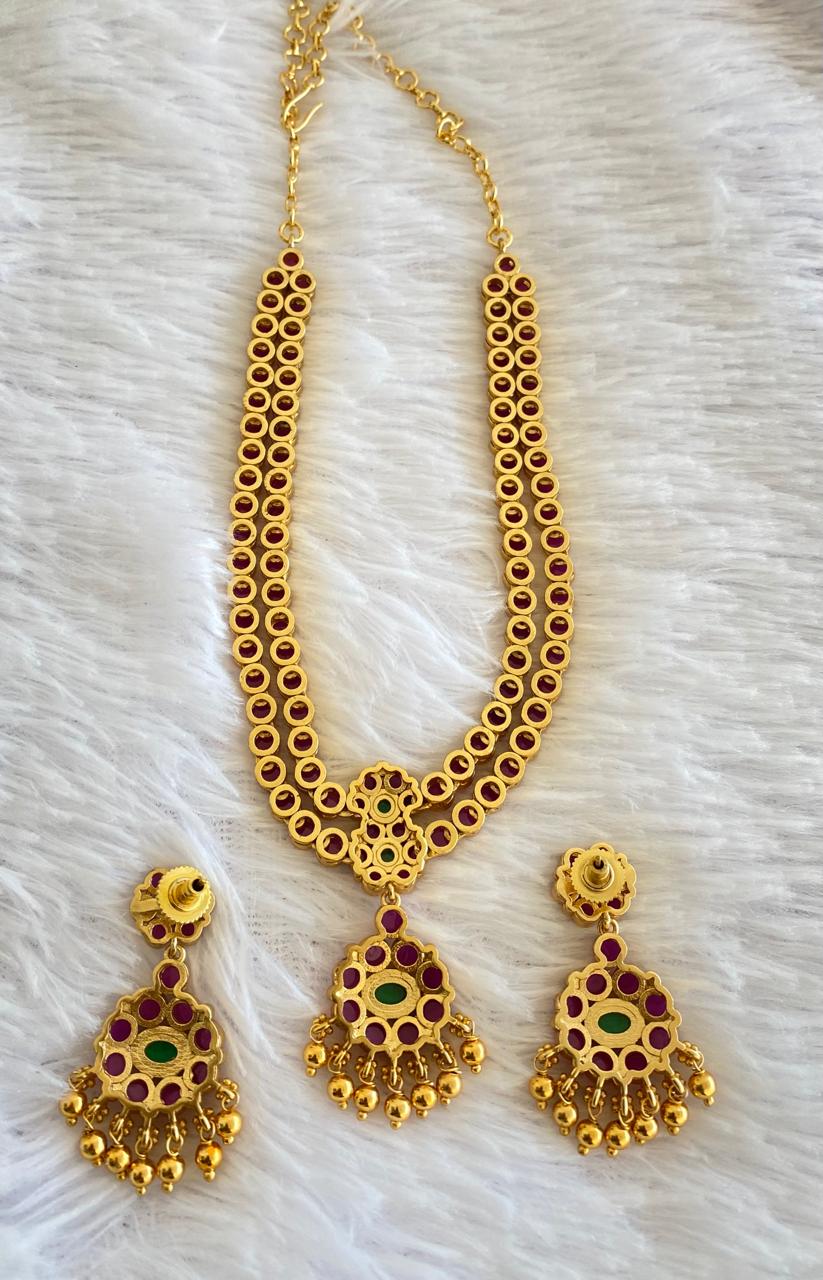 Matte finish kemp-green double layer attigai/necklace set dj-52718