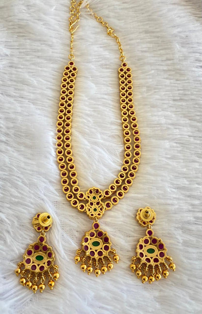 Matte finish kemp-green double layer attigai/necklace set dj-52718