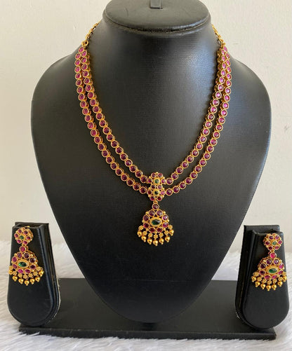 Matte finish kemp-green double layer attigai/necklace set dj-52718