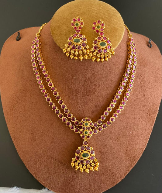 Matte finish kemp-green double layer attigai/necklace set dj-52718