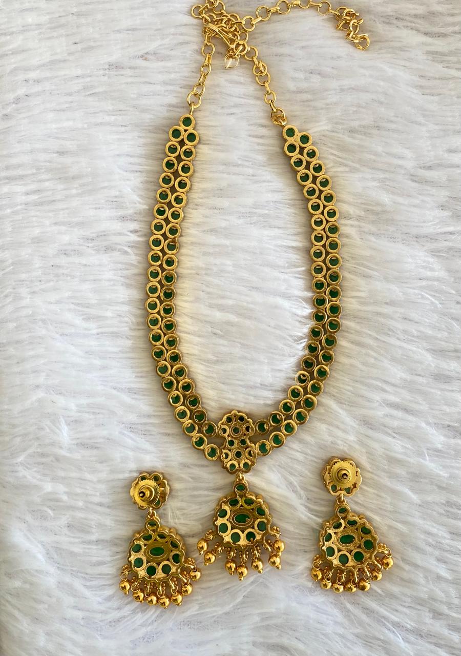 Matte finish green double layer attigai/necklace set dj-52719
