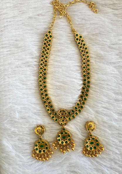 Matte finish green double layer attigai/necklace set dj-52719