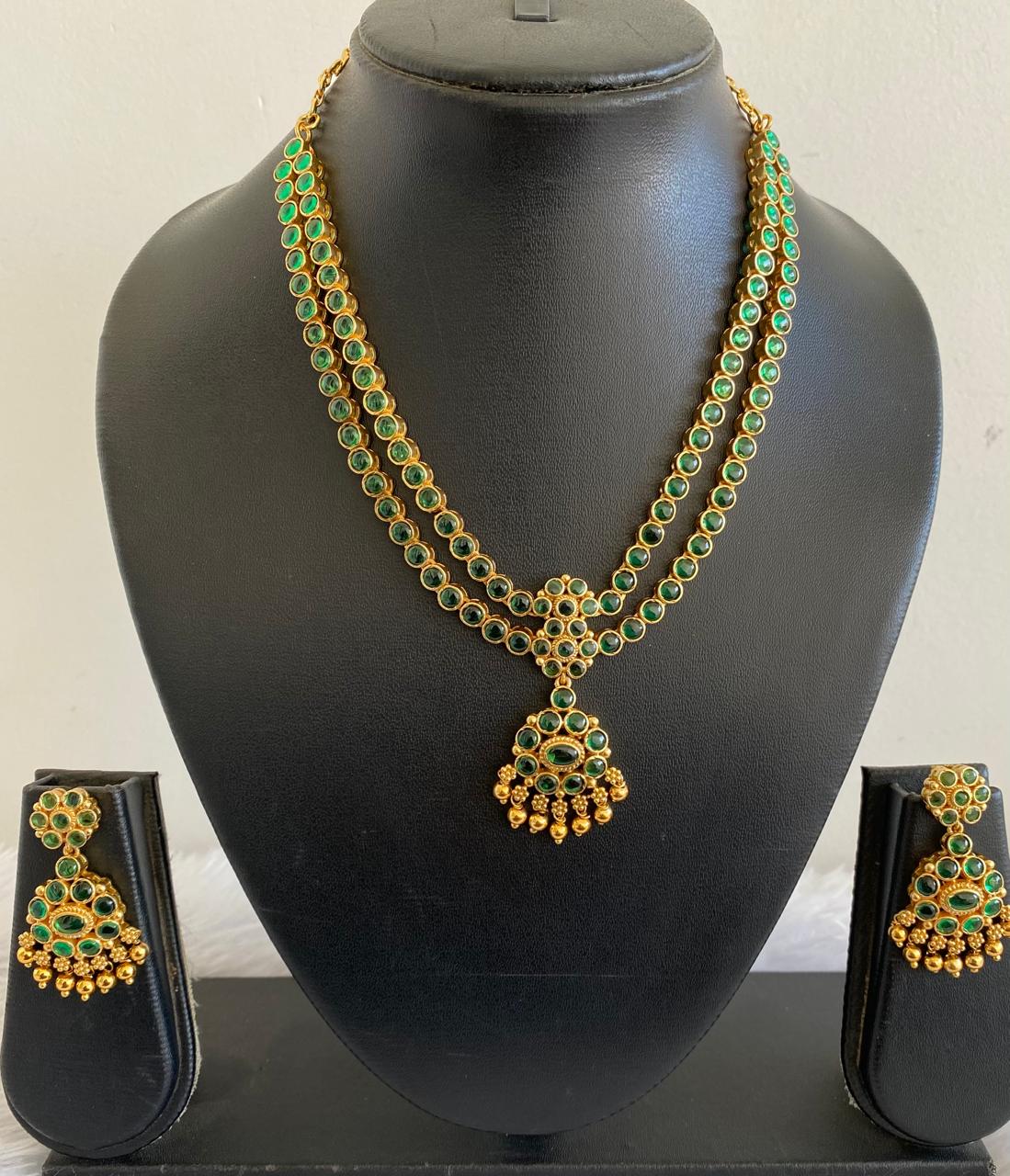 Matte finish green double layer attigai/necklace set dj-52719