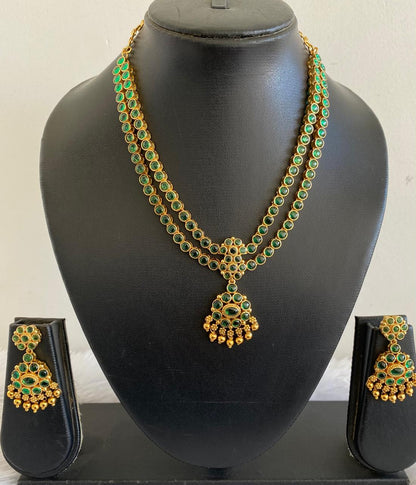 Matte finish green double layer attigai/necklace set dj-52719