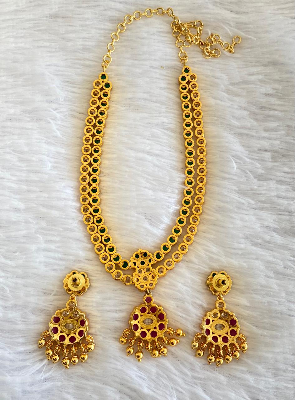 Matte finish green-white-pink double layer attigai/necklace set dj-52720