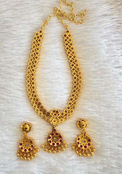 Matte finish pink-white-purple double layer attigai/necklace set dj-52721