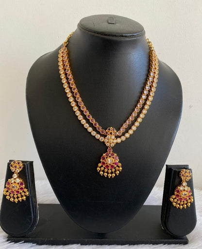 Matte finish pink-white-purple double layer attigai/necklace set dj-52721