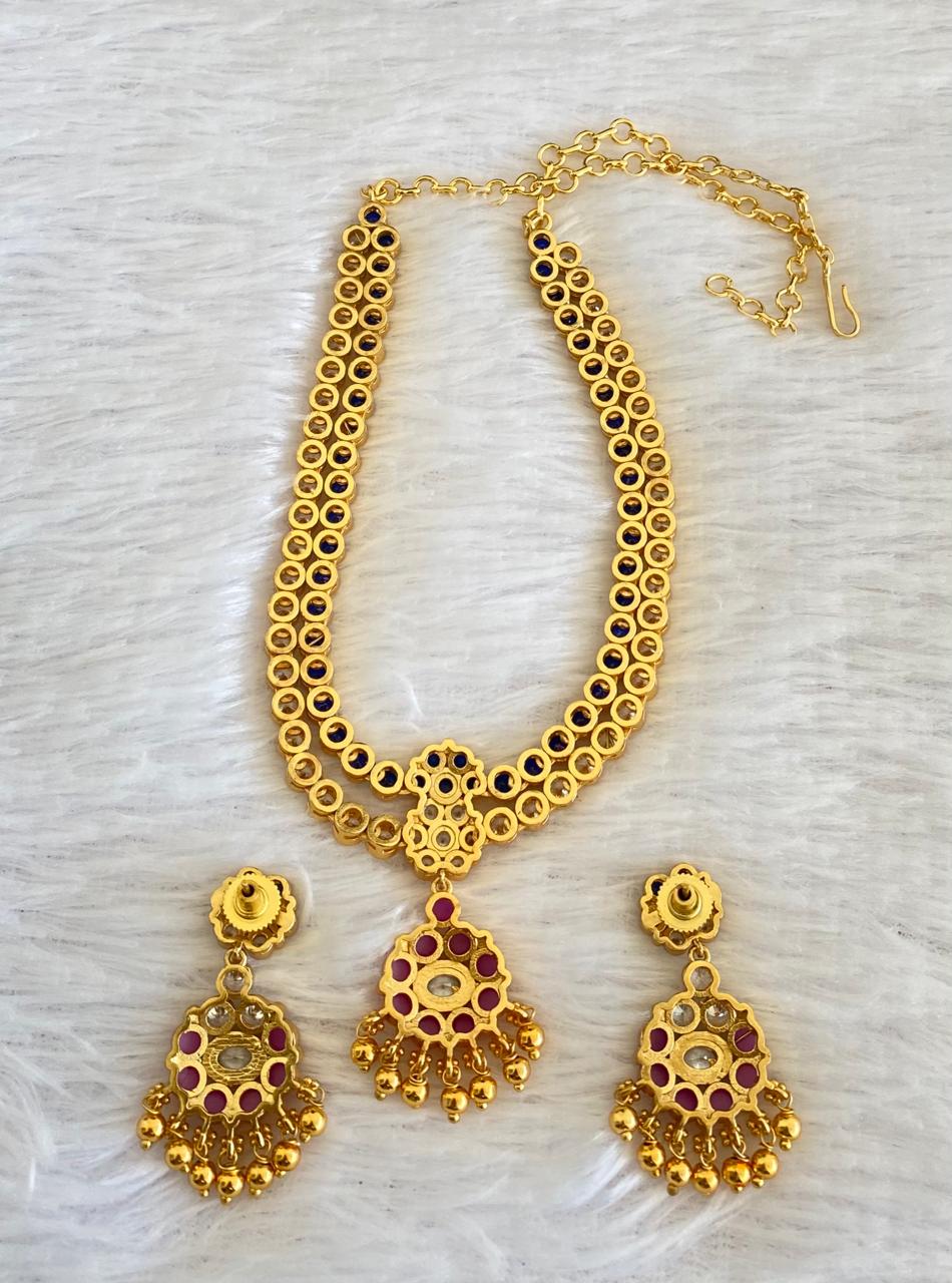 Matte finish blue-white-pink double layer attigai/necklace set dj-52722