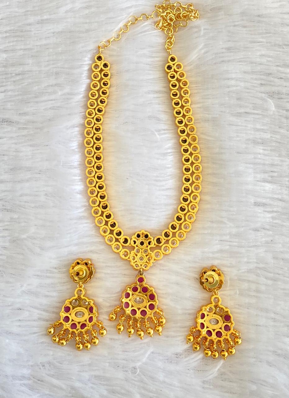 Matte finish black-white-pink double layer attigai/necklace set dj-52723