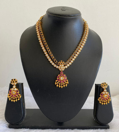 Matte finish black-white-pink double layer attigai/necklace set dj-52723