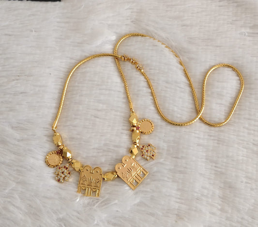 Gold tone 24 inches cz white flower mugappu chain with Thirumal Nama-shanku-chakra mangalyam dj-52725