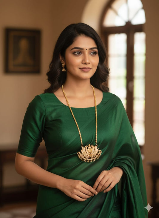 Gold tone ruby-white stone Lakshmi Lotus pendant with chain dj-38638