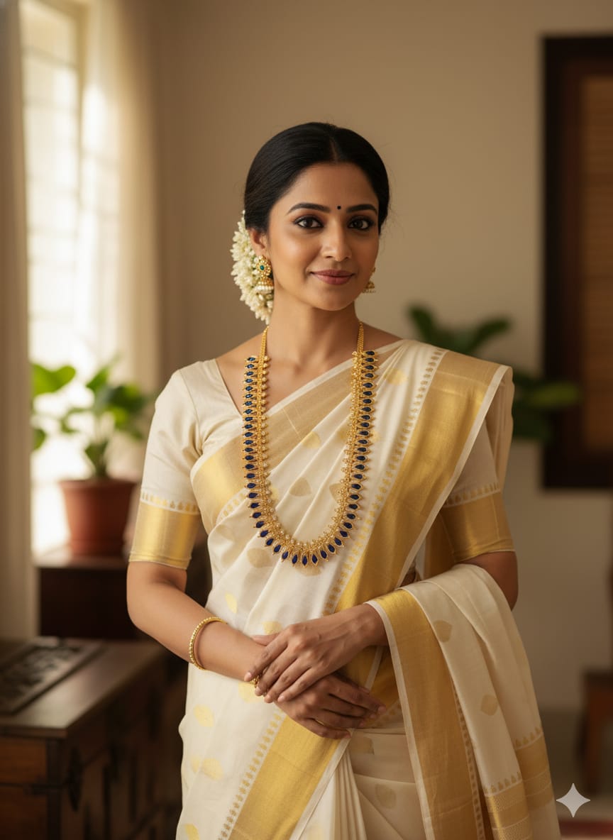 Gold tone blue kerala style nagapadam haar dj-51622