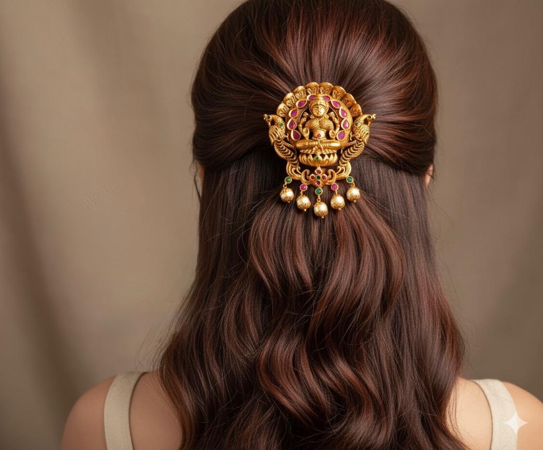 Matte Finish Ruby-emerald Lakshmi Hair Jewel - DJ10076