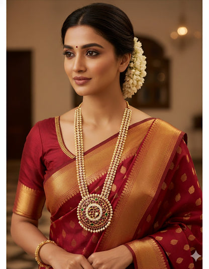 Gold tone precious kemp-green-white pearl round peacock haar dj-50528