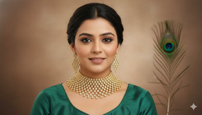 Gold Tone Cz White Nakshatra Choker Set DJ24316