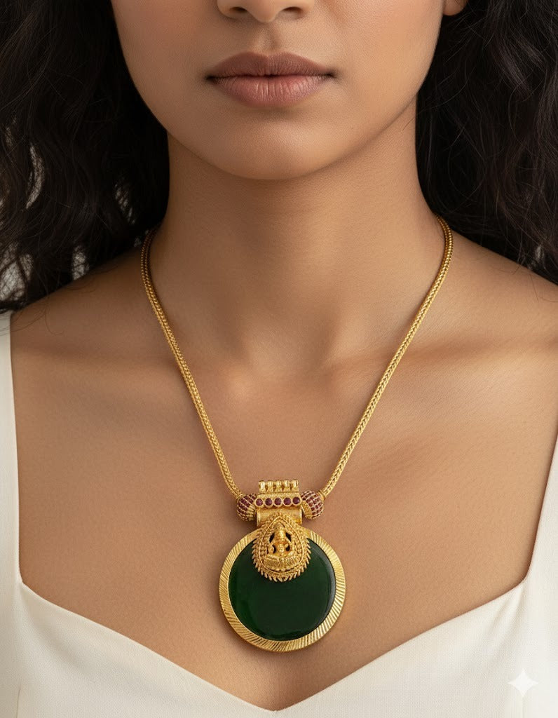 Gold tone ruby ball pink-green lakshmi-round kodi necklace dj-51319