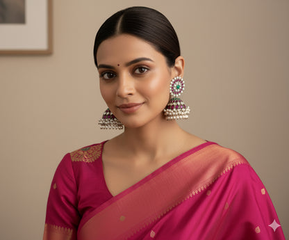 Black finish precious kemp-green pearl big jhumkka Dj-51257