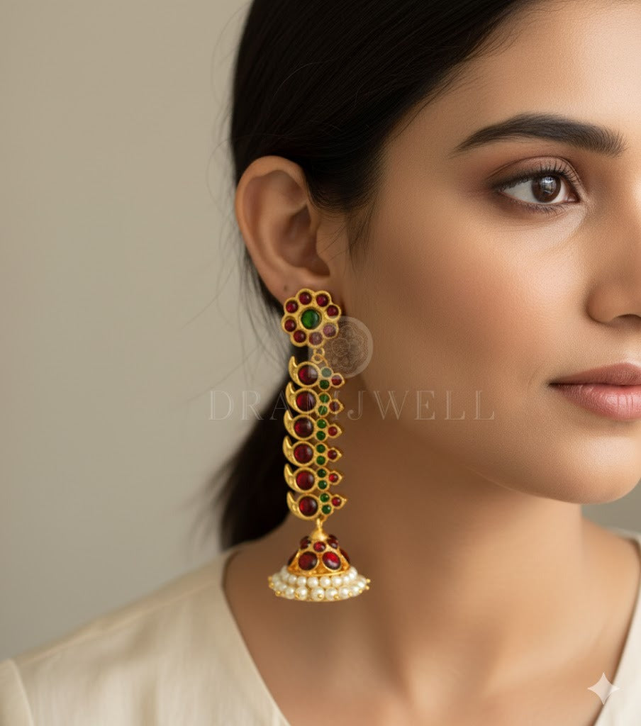 Gold tone kemp-green mango long jhumkka/Earrings dj-37287
