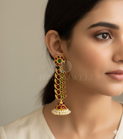 Gold tone kemp-green mango long jhumkka/Earrings dj-37287