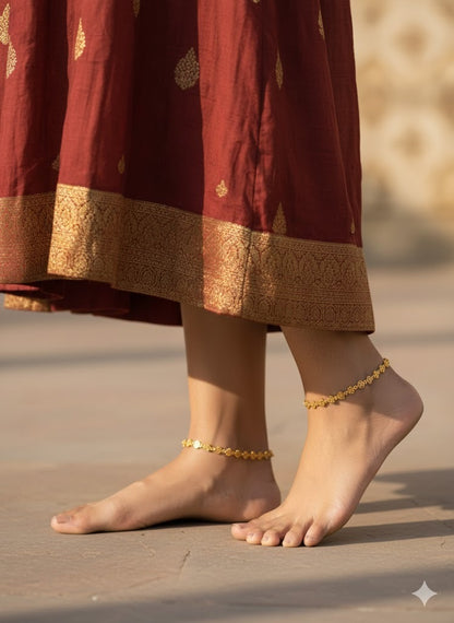 Gold tone 10.5 inches flower anklets dj-51293