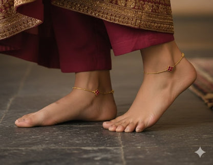 Gold tone pink flower kundan jadau anklets dj-51411