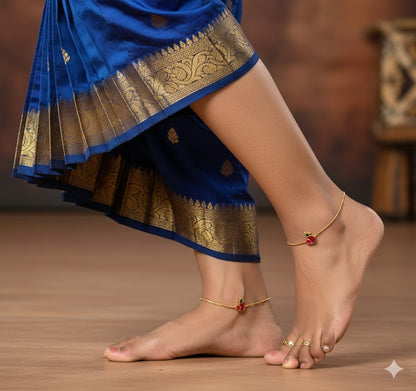 Gold tone pink-green bird kundan jadau anklets dj-51410