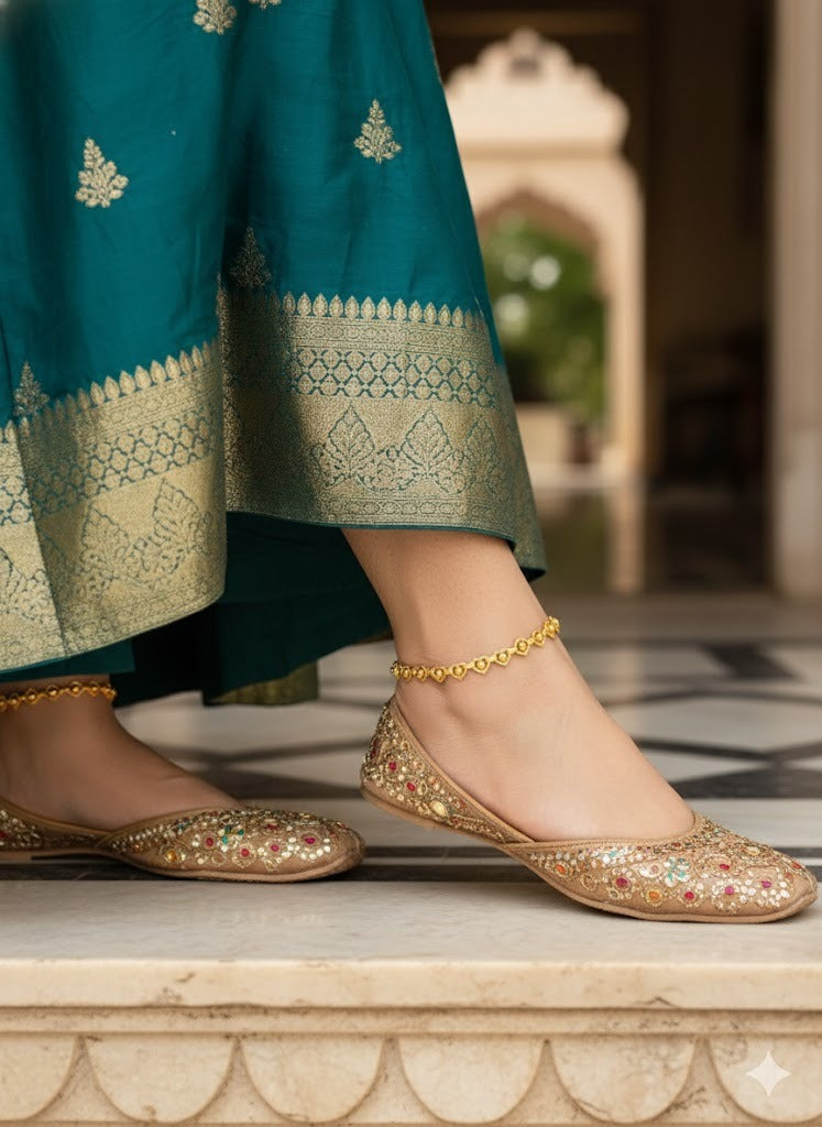 Matte Gold tone 10.5 inches heart anklets dj-51307