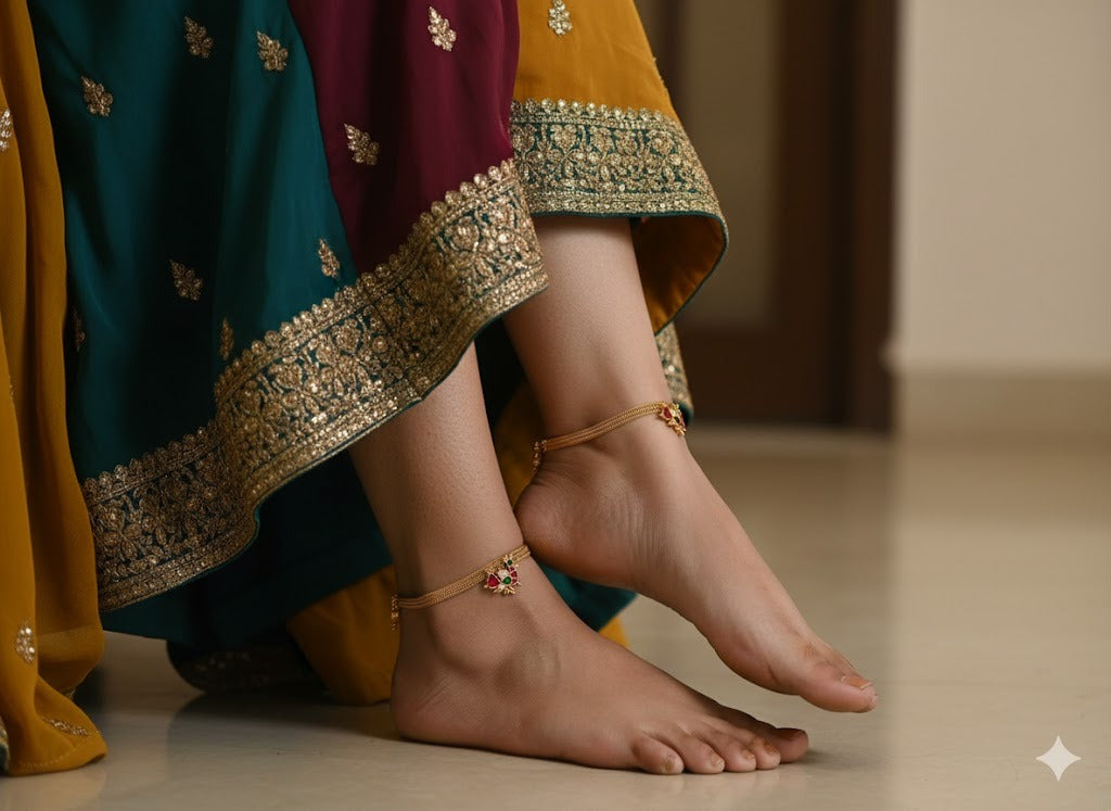 Matte finish pink-green-white kundan jadau peacock anklets dj-50581