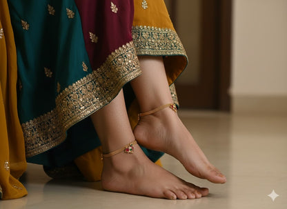 Matte finish pink-green-white kundan jadau peacock anklets dj-50581