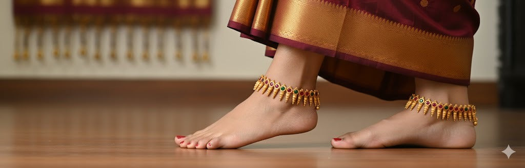 Matte finish ruby-emerald bridal Anklets dj-11119