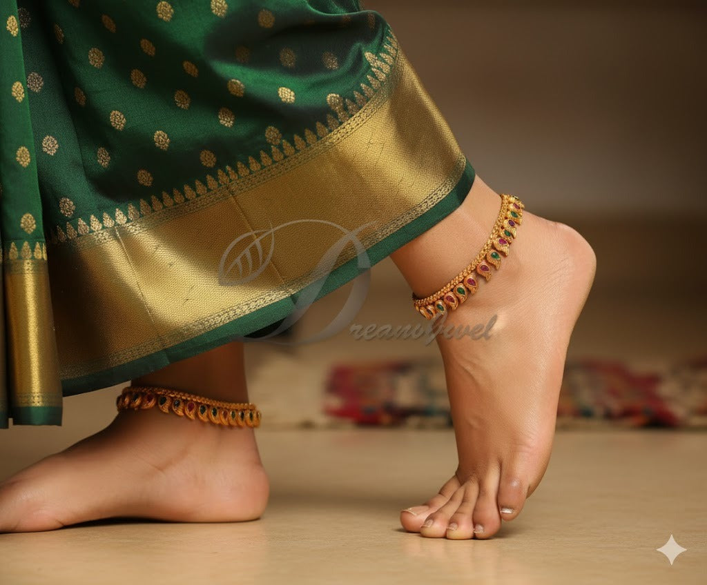 Matte finish ruby-emerald mango designer Anklets dj-20563