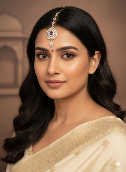 Two tone cz-purple thilak stone tikka dj-51373