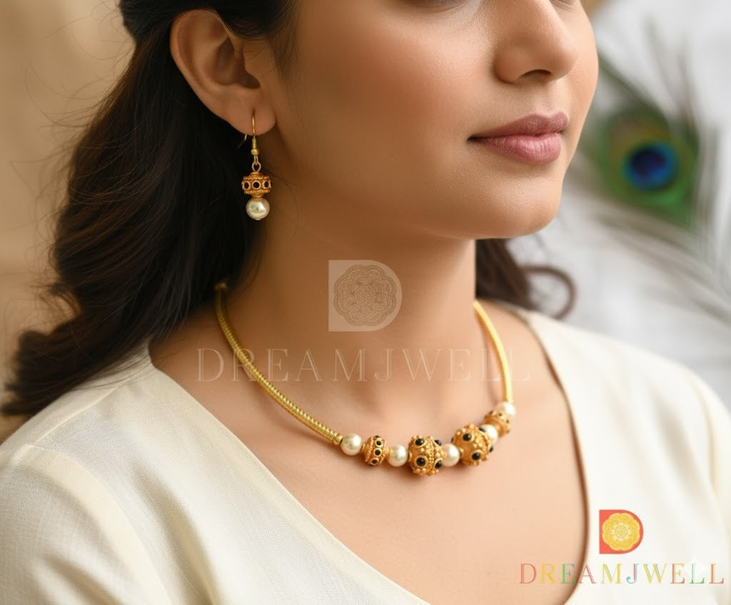 Matte finish black-pearl hand made necklace set dj-37322