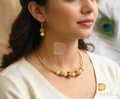 Matte finish black-pearl hand made necklace set dj-37322