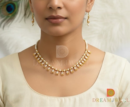 Gold tone white stone pearl hand made necklace set dj-37342