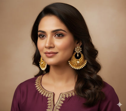 Antique gold tone pearl big bali earrings dj-37316