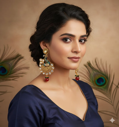 Antique polki Meenakari big peacock earrings dj-37377