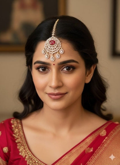 Two tone cz-ruby thilak stone tikka dj-51368