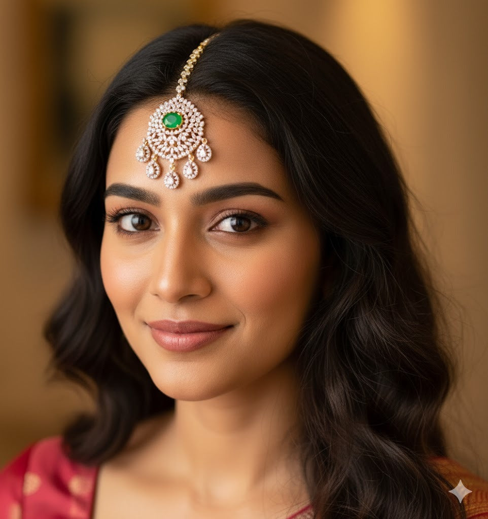 Two tone cz-emerald oval stone tikka dj-51367