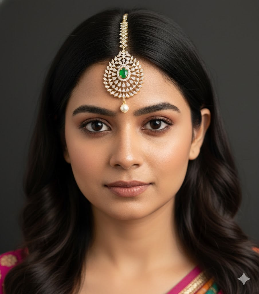 Two tone cz-emerald thilak stone tikka dj-51364