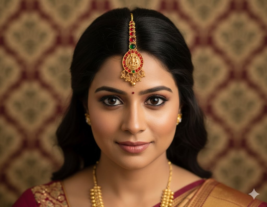 Antique kemp-green lakshmi maang tikka dj-03020