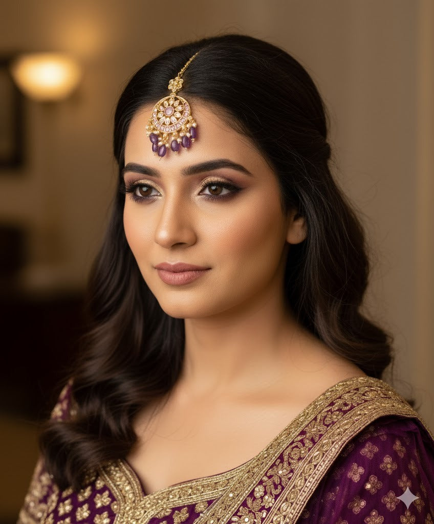 Antique gold tone purple flower tikka dj-51376